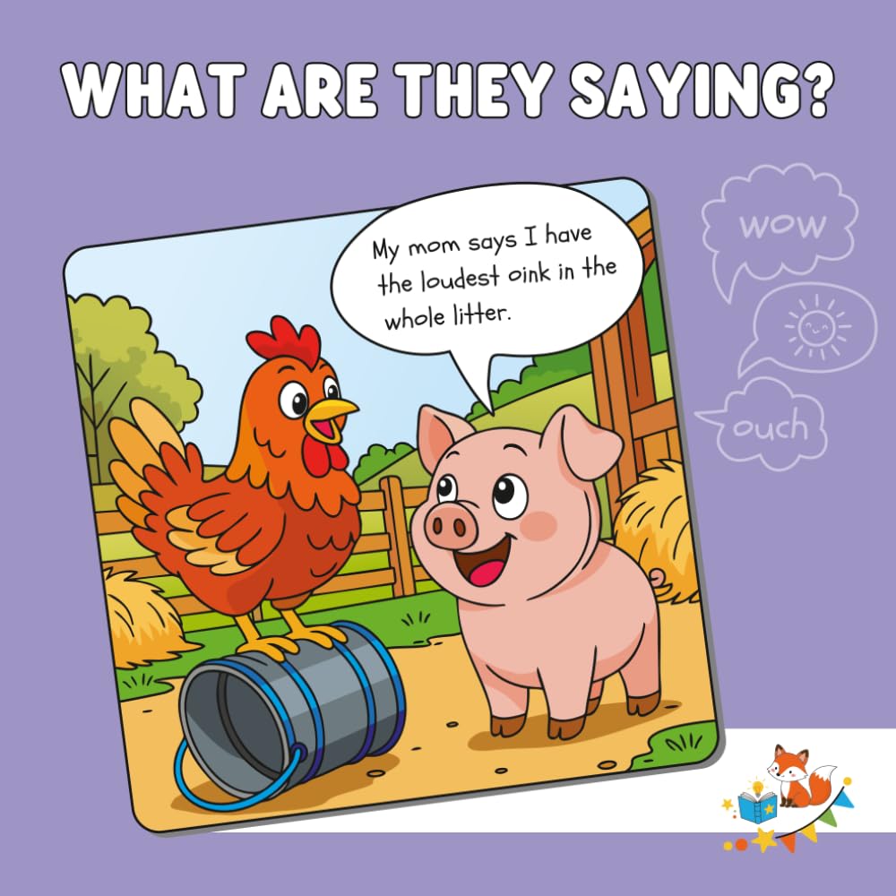 WHAT ARE THEY SAYING?: Animal COLORING BOOK with Speech Bubbles | Fill in the Fun with Drawings or Words for Pets, Farm Animals & Insects | Creative ... Ages 5-9 (Foxy Brain Games: Coloring Books)