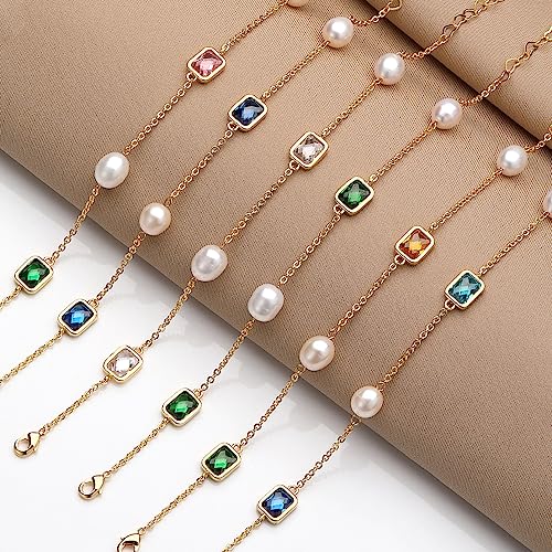 XYJZXY Gold Pearl Bracelet for Women 18K Gold Plated Pearl Link Bracelet Adjustable Cubic Zirconia Bracelets2