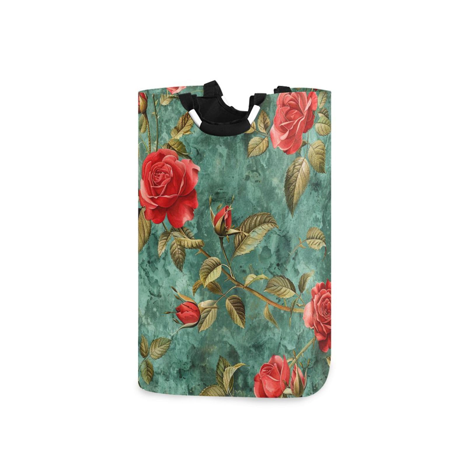 Jihqo Laundry Hamper Basket Vintage Rose Floral Collapsible Nursery Storage Bin Waterproof Clothing Baskets for Home Bedroom Bathroom Washing Room