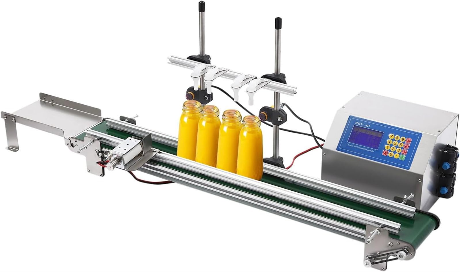 Liquid Filling Machine with Conveyor Belt, Automatic Bottle Filler for Beverages, Adjustable 1-4 Nozzles for Thin Liquids