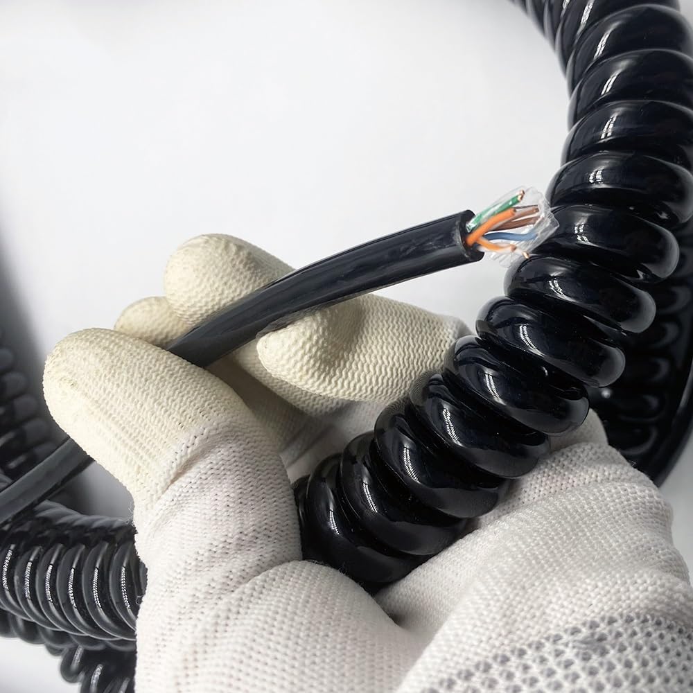 Câble spiralé télescopique, Câble réseau spiralé à 8 conducteurs 22 AWG avec Fil à Ressort de Blindage(Stretch 4 Meters)