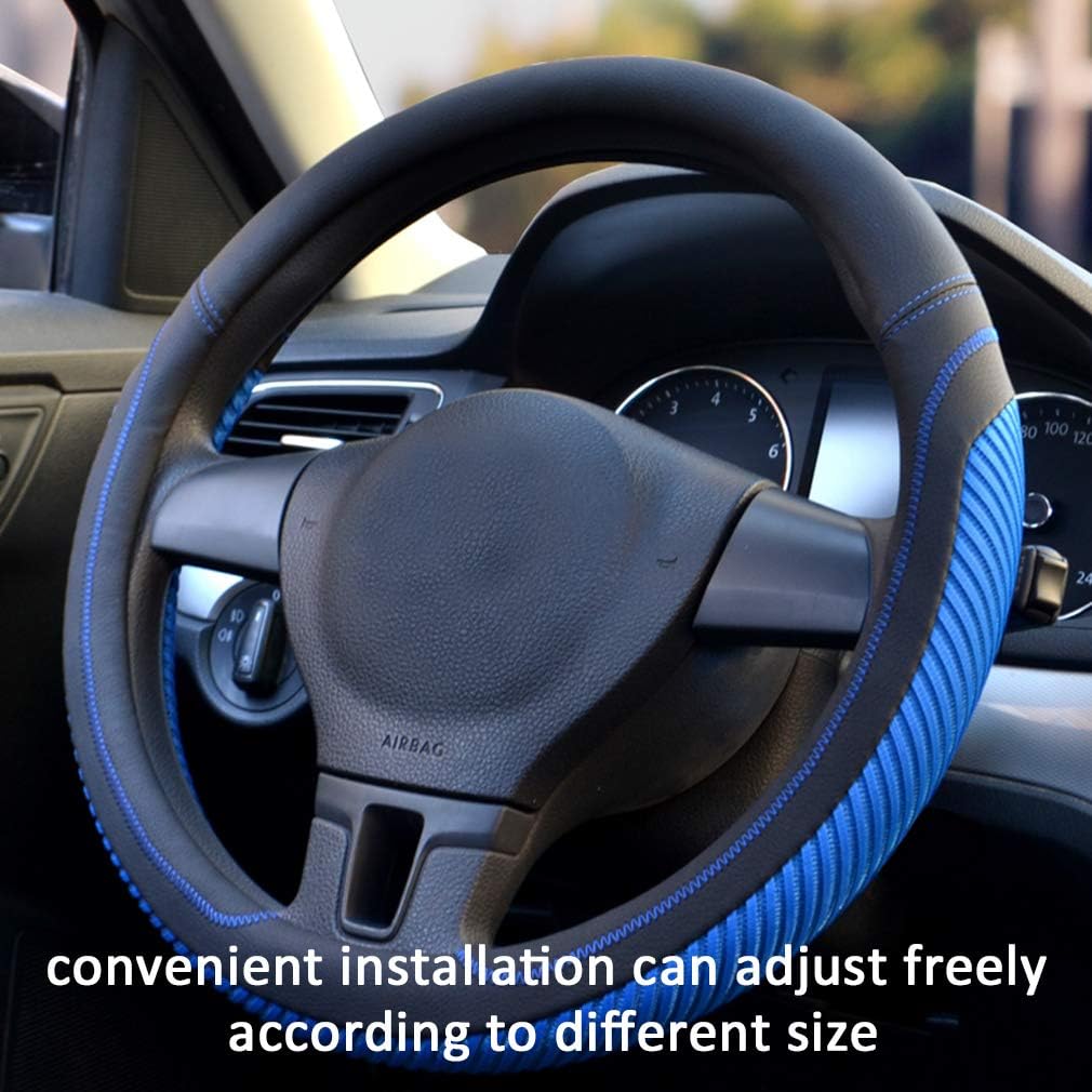 coofig Steering Wheel Cover for Car Universal 15 inch Microfiber Leather Viscose Ice Silk Breathable Anti-Slip (Blue,1 Ice Silk)