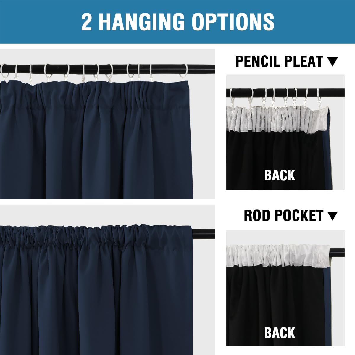 BellaHills 100% Blackout Curtains for Bedroom Thermal Insulated Curtains & Drapes Blackout Curtain Pencil Pleat Curtain for Living Room with Black Liner 2 Panels Set - Image 3