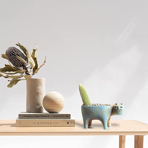 Miniatura 2 de DIYOMR Macetero para suculentas de animales, macetas de cerámica para gatos, contenedores de cactus o plantas para decoración del hogar, oficina,