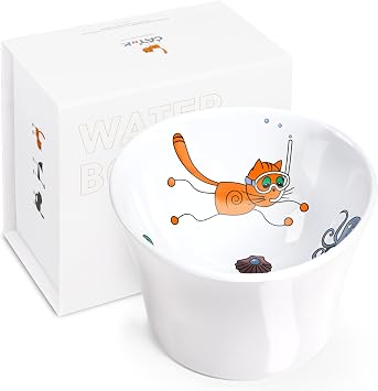 Elevated Cat Bowls for Water Whisker & Neck Fatigue Shallow Cat Dishes Raised Bowl for Indoor Cats Vet-Recommended Height, Food-Grade Melamine Non-Slip & Dishwasher-Safe 8 oz Original