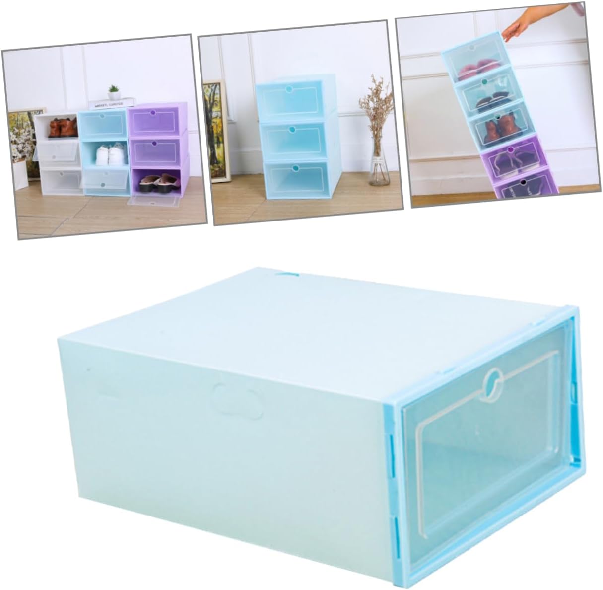PRETYZOOM 6pcs Thickened Plastic Shoes Organizer Stackable Shoe Storage Bins Boxes Bins for Home