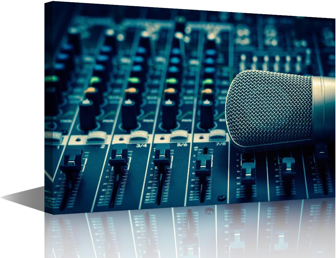 TISHIRON 1 Piece Microphone Wall Decor Black and White Wall Art Living