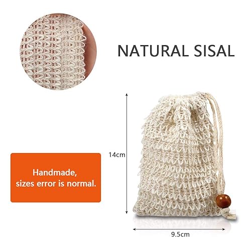 Miniatura 2 de BUYGOO Paquete de 20 bolsas exfoliantes de jabón, ahorrador de jabón natural, hecha a mano, bolsa de jabón de malla de sisal, bolsa de jabón con
