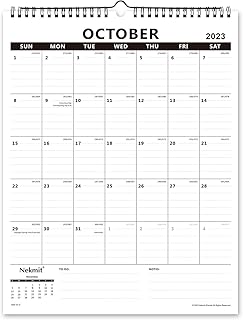 Nekmit 2023-2024 Yearly Monthly Academic Wall Calendar, Wirebound Calendar for Home Schooling Plan & Schedule, Runs from Now to Dec 2024, Ruled Blocks, 15 x 12 Inches, Black