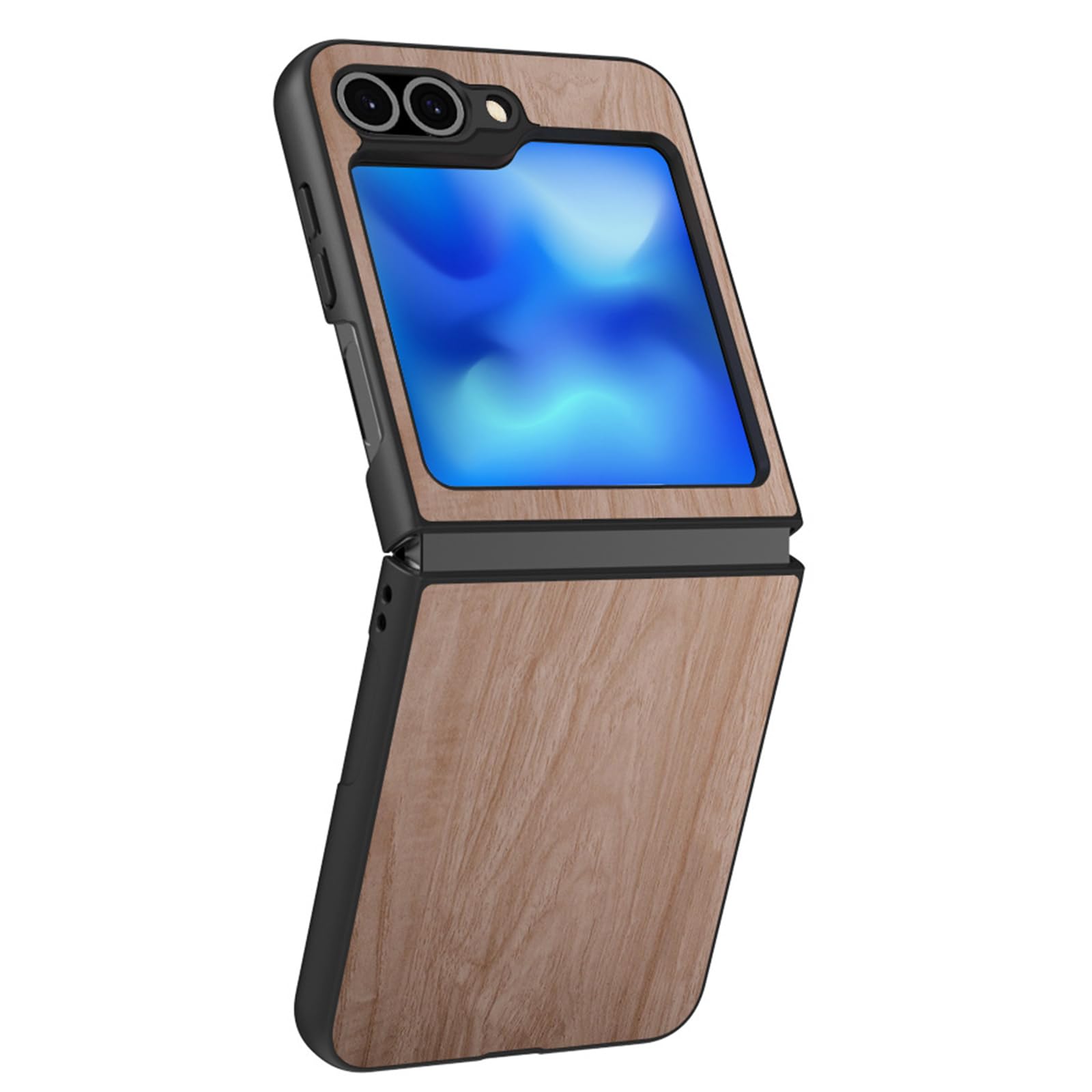 Funda para Samsung Galaxy Z Flip 6, Moda Grano de Madera Cuero Funda Delgado Carcasa Protección para Lentes,Blanca