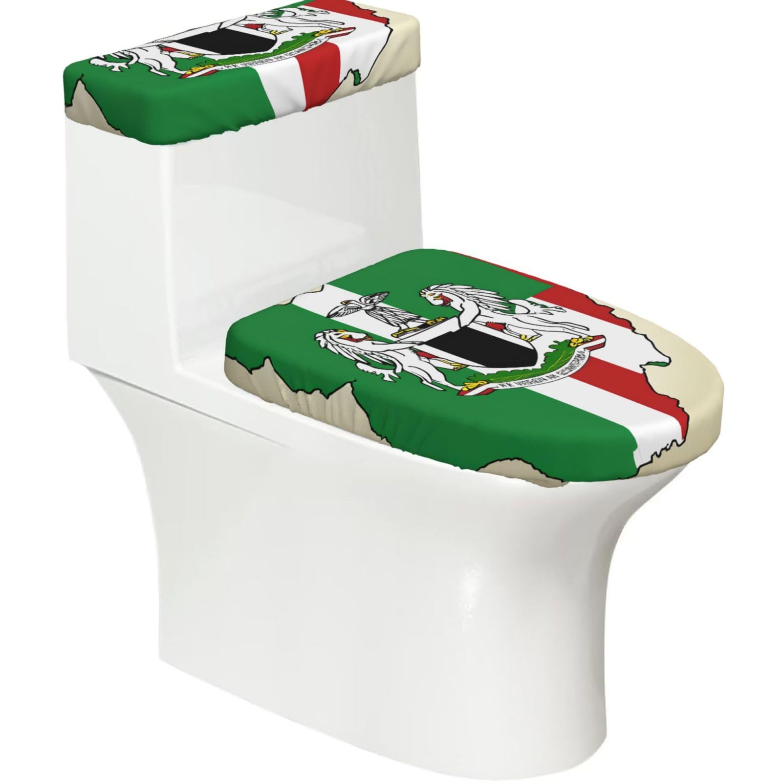 Nigeria Flag Map With Horse Pattern Print Bathroom Decor Toilet Lid Cover And Tank Covers, Restroom Accessories Fits Most Round