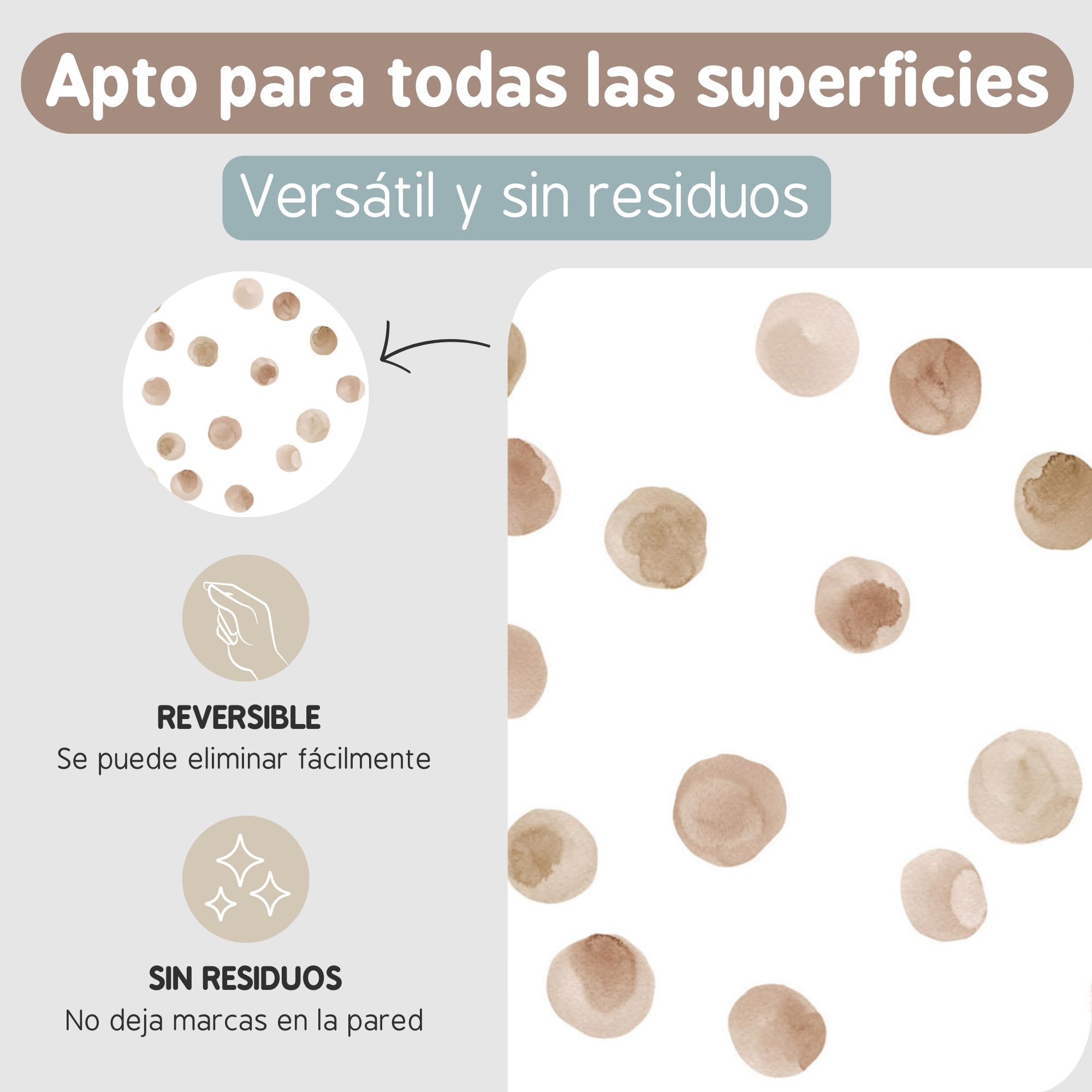 Pegatinas Pared Decorativas | Vinilo Adhesivo Pared Topos Acuarela | Efecto Papel Pintado | Detalle Decorativo | 50 piezas | TRESXICS (Marrón)