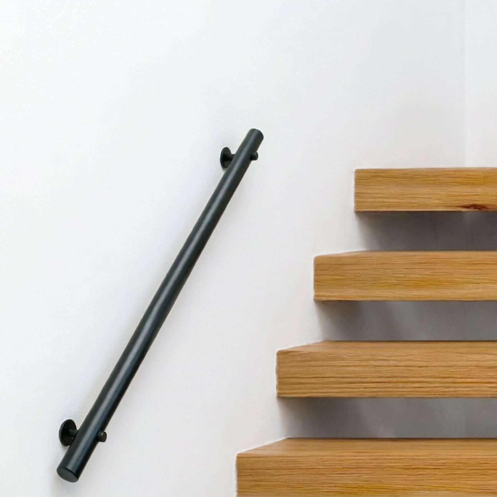 DMCHENGMA Modern Wooden Staircase Railing - Non-Slip Black Round Grab Bar for Home Corridors, Lofts & Patios(8.2ft/250cm)