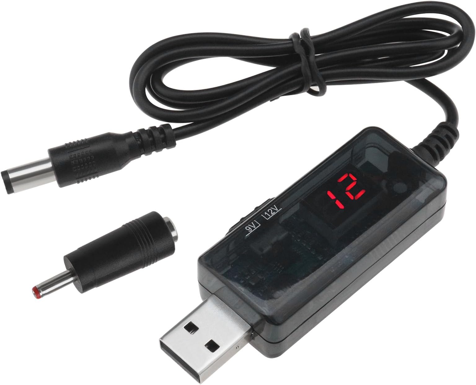 ECSiNG DC Booster Cable - LED Display, Step Up Converter 5V to 9V/12V, 0.8m Power Bank Router Cable with DC 5.5x2.1mm Jack 3.5x1.35mm for Power Adapter