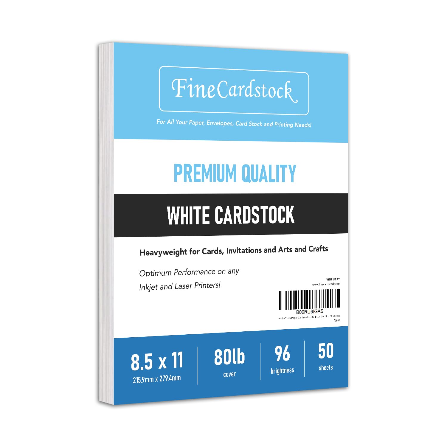 White Thick Paper Cardstock - for Business Card, Art, Invitations, Stationary Printing | 80 lb Card Stock | 8.5 x 11 inch | Heavy Weight Cover Stock (
