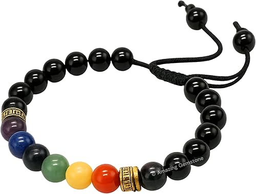 Miniatura 2 de Chakra Black Obsidian Bracelet for Women Men's Gifts - Protection Healing Crystal Bracelet - 8mm Gemstone Beaded Adjustable Bracelet Pulseras Para