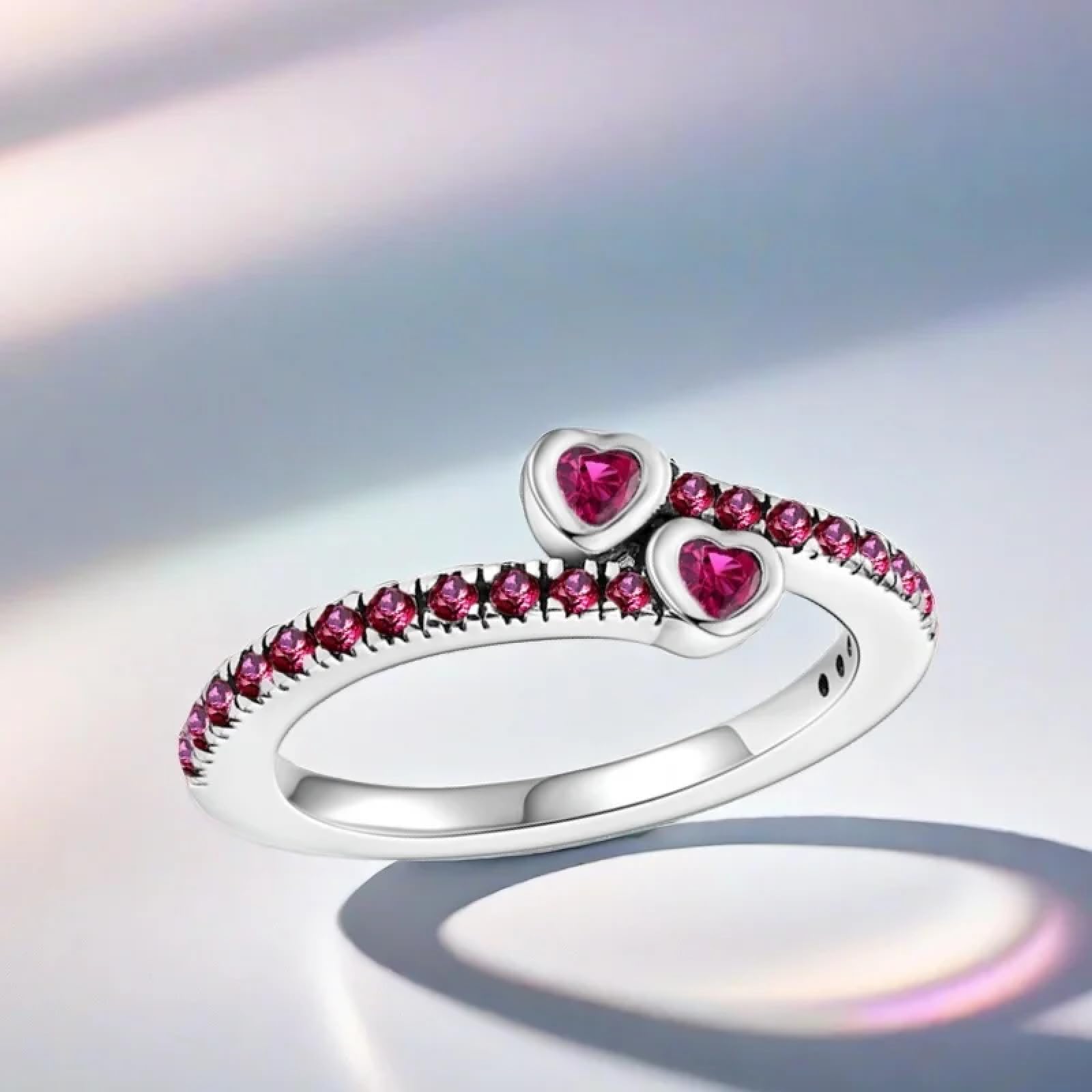Ring Ringe Damen Bijouterie Herren Silver Ring Zircon Shining Red Double Love Ring Original Finger Wedding Ring DIY Women Fine Jewelry
