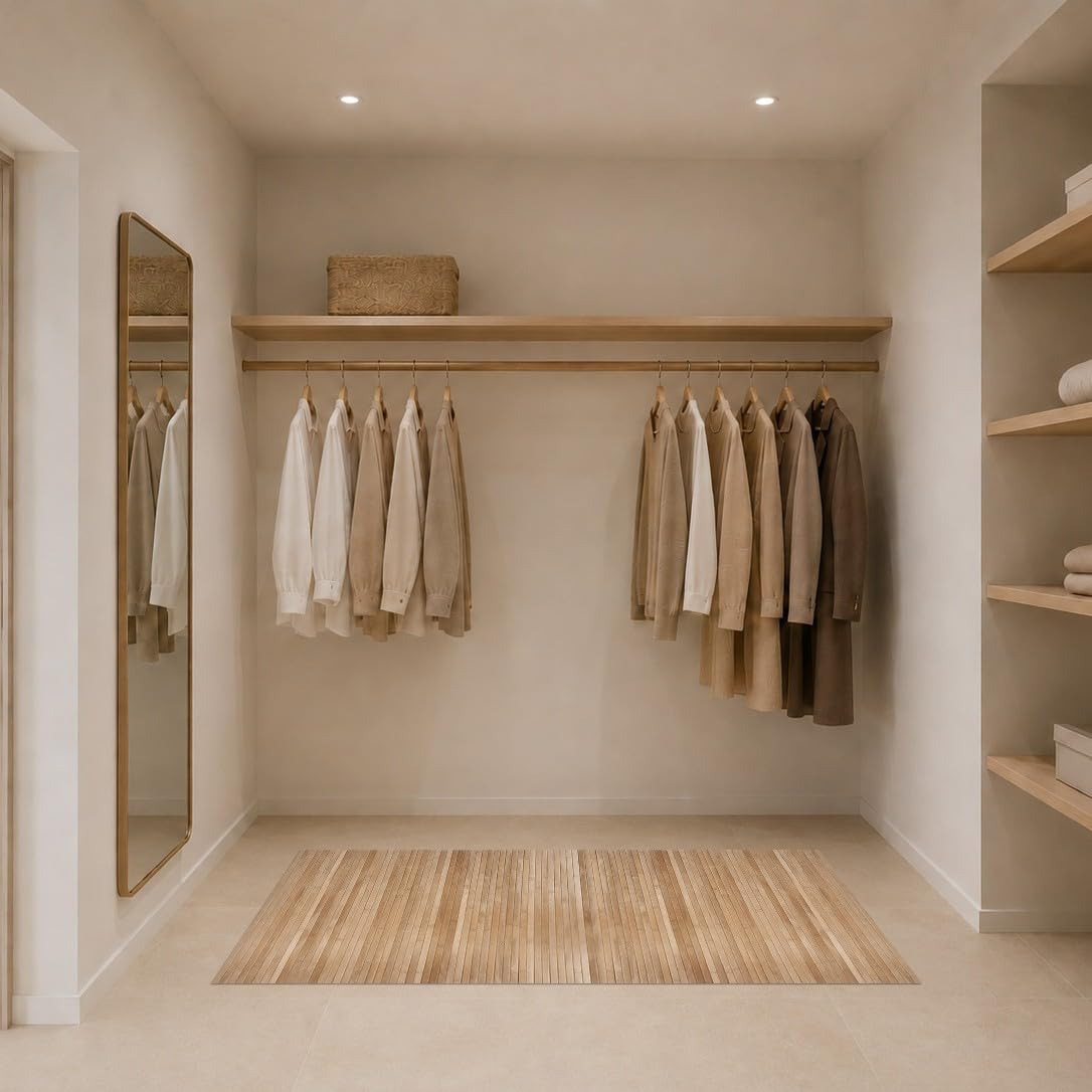 STORESDECO - Tapis Antidérapant en Bambou Naturel Idéal pour Le Salon, Le Couloir, La Salle De Bain... Effet Parquet ! Disponible en Grandes Tailles | Marron Clair, 50 cm x 200 cm