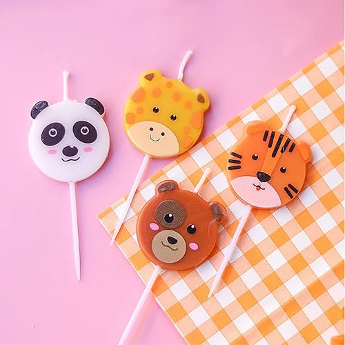 Miniatura 4 de Velas de cumpleaños con forma de lindo animal, lindo tigre, jirafa, oso, panda en forma de cara, para pasteles, cupcakes, suministros de fiesta de