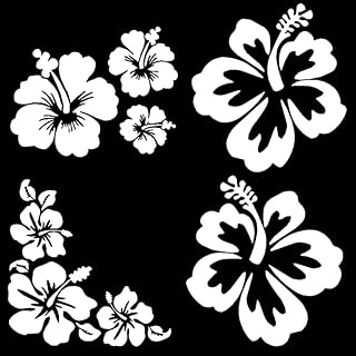 Hibiscus Decal 4 Pack, Hawaiian Hibiscus Flower Decals (Hibiscus White, Small ~3.5")