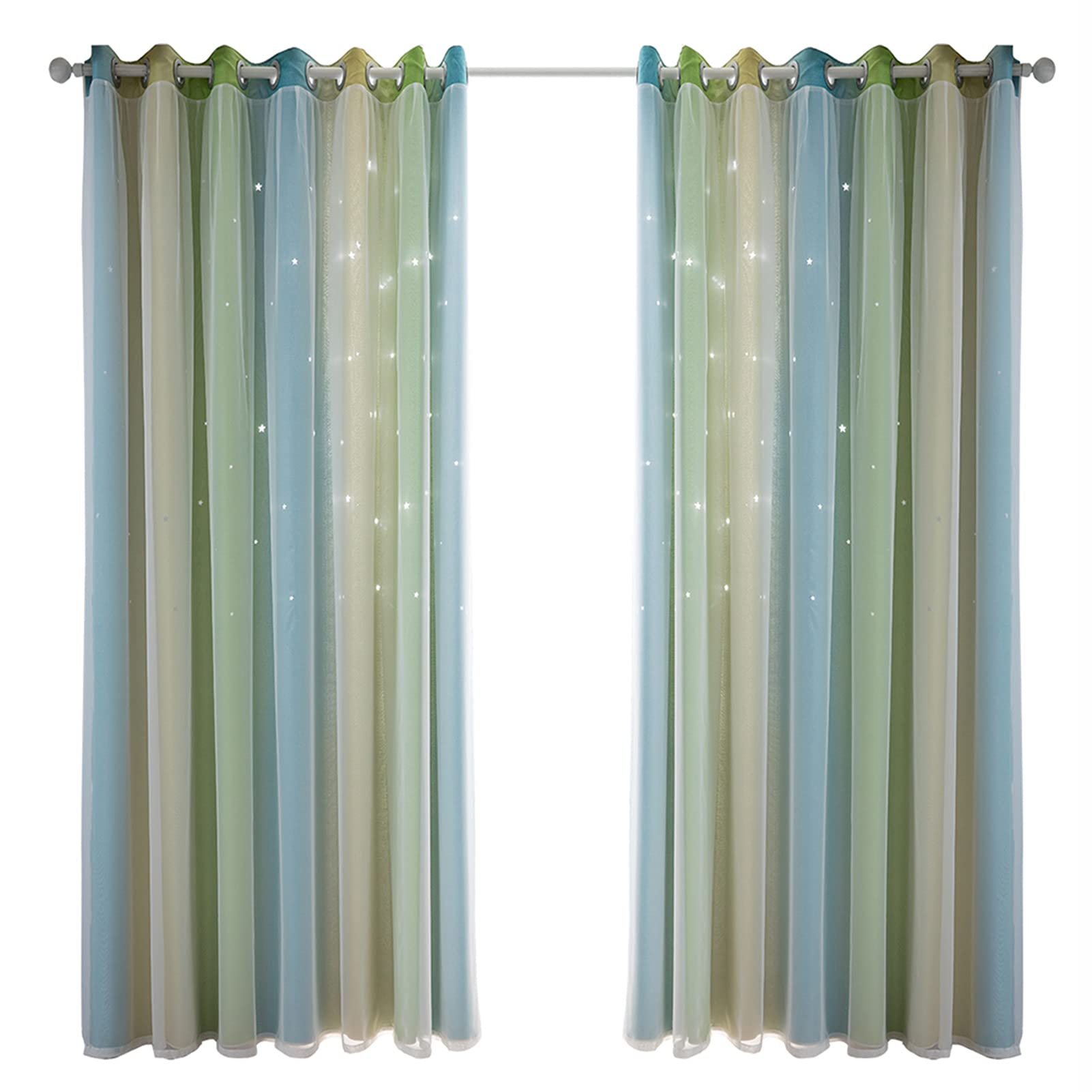 Rideau de fenêtre enfant vert double couche anti-lumière motif étoile