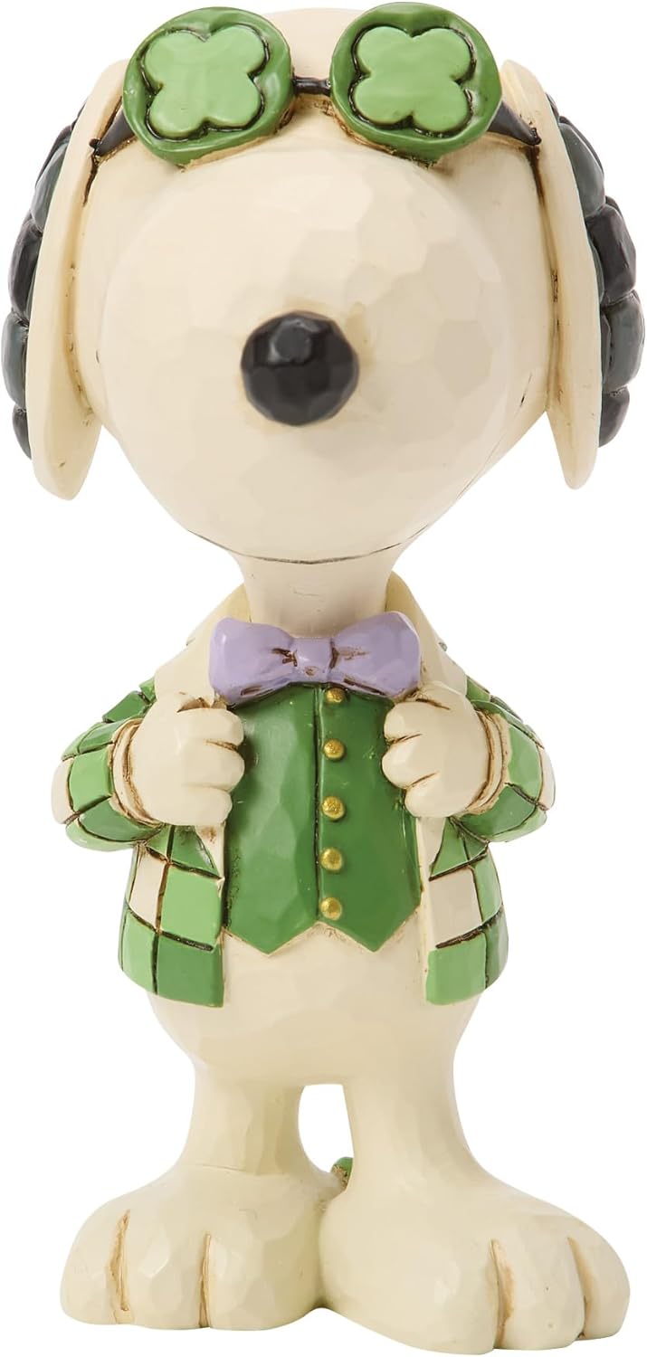 Enesco Peanuts by Jim Shore St. Patrick's Day Snoopy Wearing Shamrock Glasses Miniature Figurine, 3.19 Inch, Multicolor