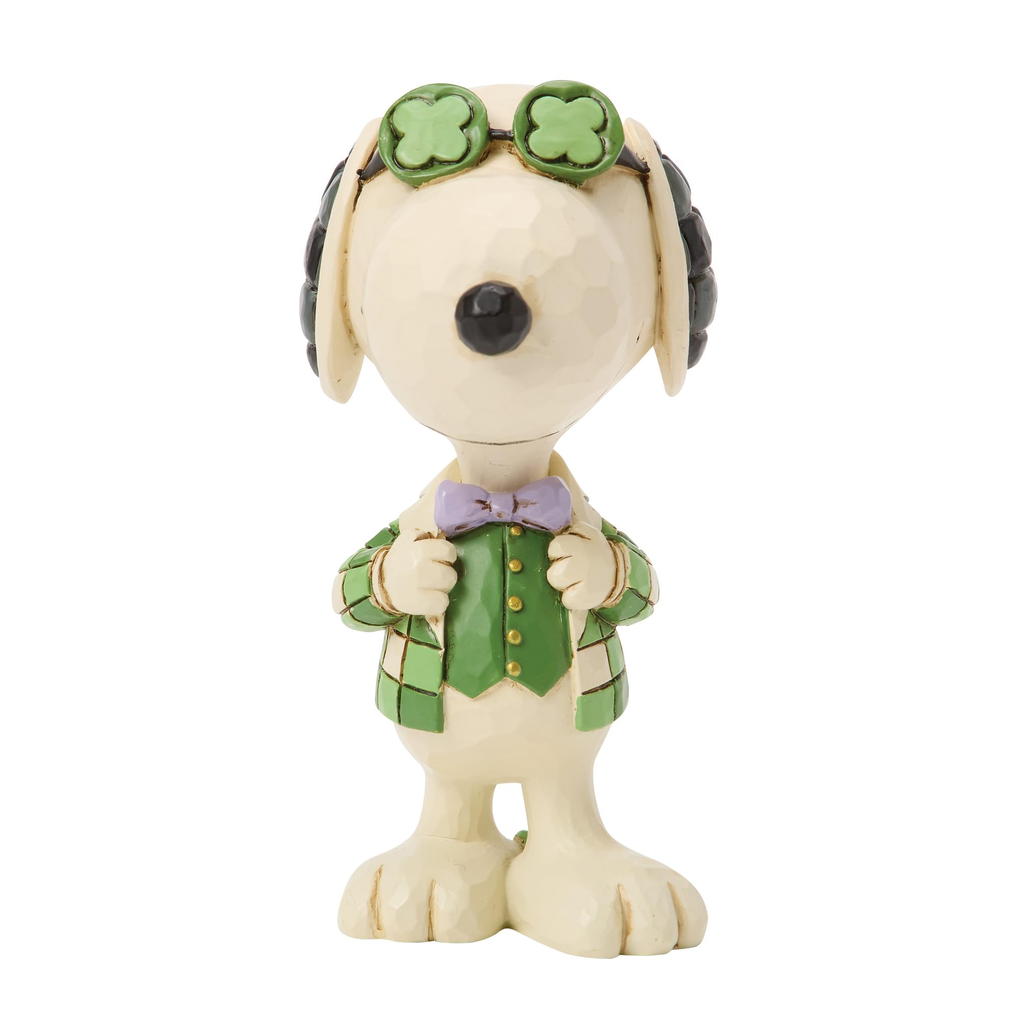 Enesco Peanuts by Jim Shore St. Patrick's Day Snoopy Wearing Shamrock Glasses Miniature Figurine, 3.19 Inch, Multicolor