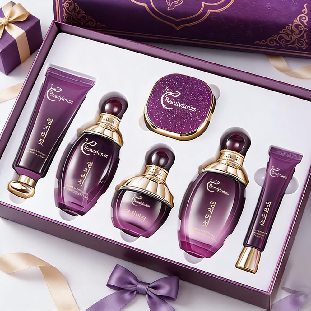 Ganoderma Lucidum Skincare Set - Face Care Kit with Collagen,Niacinamide, Hyaluronic Acid - Anti aging & Firming Skin, Face Care Gift Set for Women Include Toner, Serum, Lotion, Eye Cream, Face Cream - Image 2