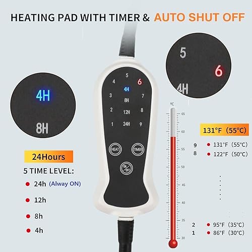 Miniatura 2 de Cama térmica para perros y alfombrilla térmica para perros, control digital, con temporizador, con impresión de flores y garras, apagado automático