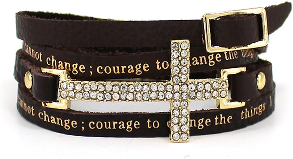 4031166 Serenity Prayer Leather Wrap Bracelet With Cross AA Al anon 12 Step
