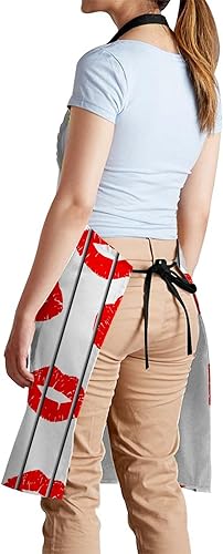 Miniatura 3 de oFloral Delantal de labios de rejilla, delantal ajustable para cocina, cocinero, mujeres y hombres, delantales para cocina en casa, restaurante,