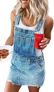 Denim Bib Overall Dress Women 2025 Sleeveless Ripped Distressed Adjustable Strap Short Jean Pinafore Dress - Buy now