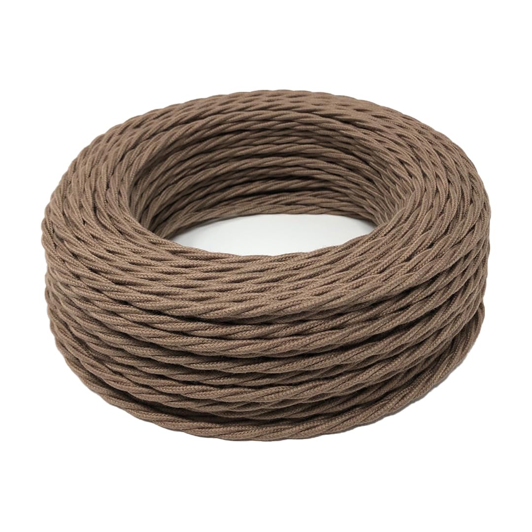 LaMorell LightDesign Cavo Elettrico Treccia/Trecciato Rivestito in Tessuto. Colore Marrone Orzo. Sezione 2x1.50 (10 Metri)