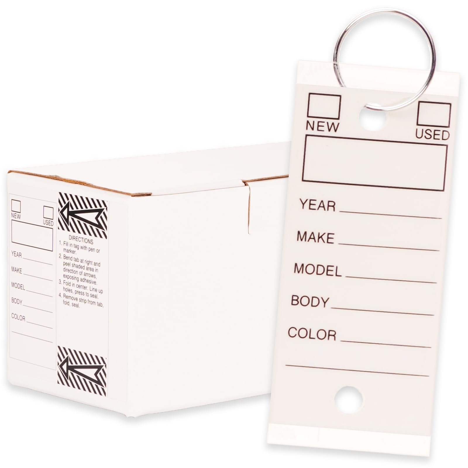 Genuine Self Laminating Key Tags - White | Writable Waterproof Labels for Easy Identification - Pack of 250 with 250 Rings | Durable Bulk Car