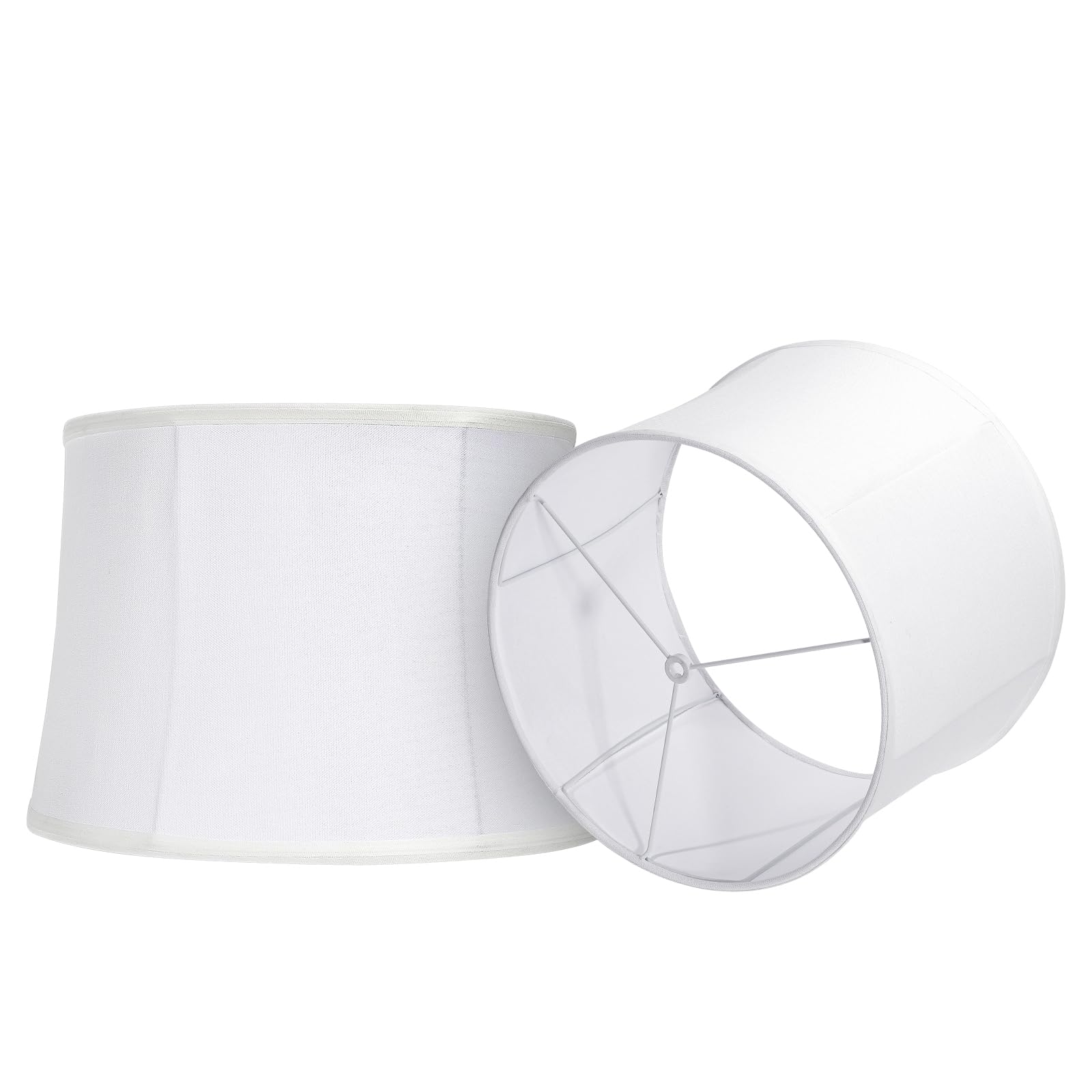 White Drum Lampshade Set of 2 Modern Large Fold Lamp Shades For Floor Lamp Table Lamp Replacement, Top Diameter 14" Bottom Diameter 16" Height 11" Easy Assemble Pure White Country Style
