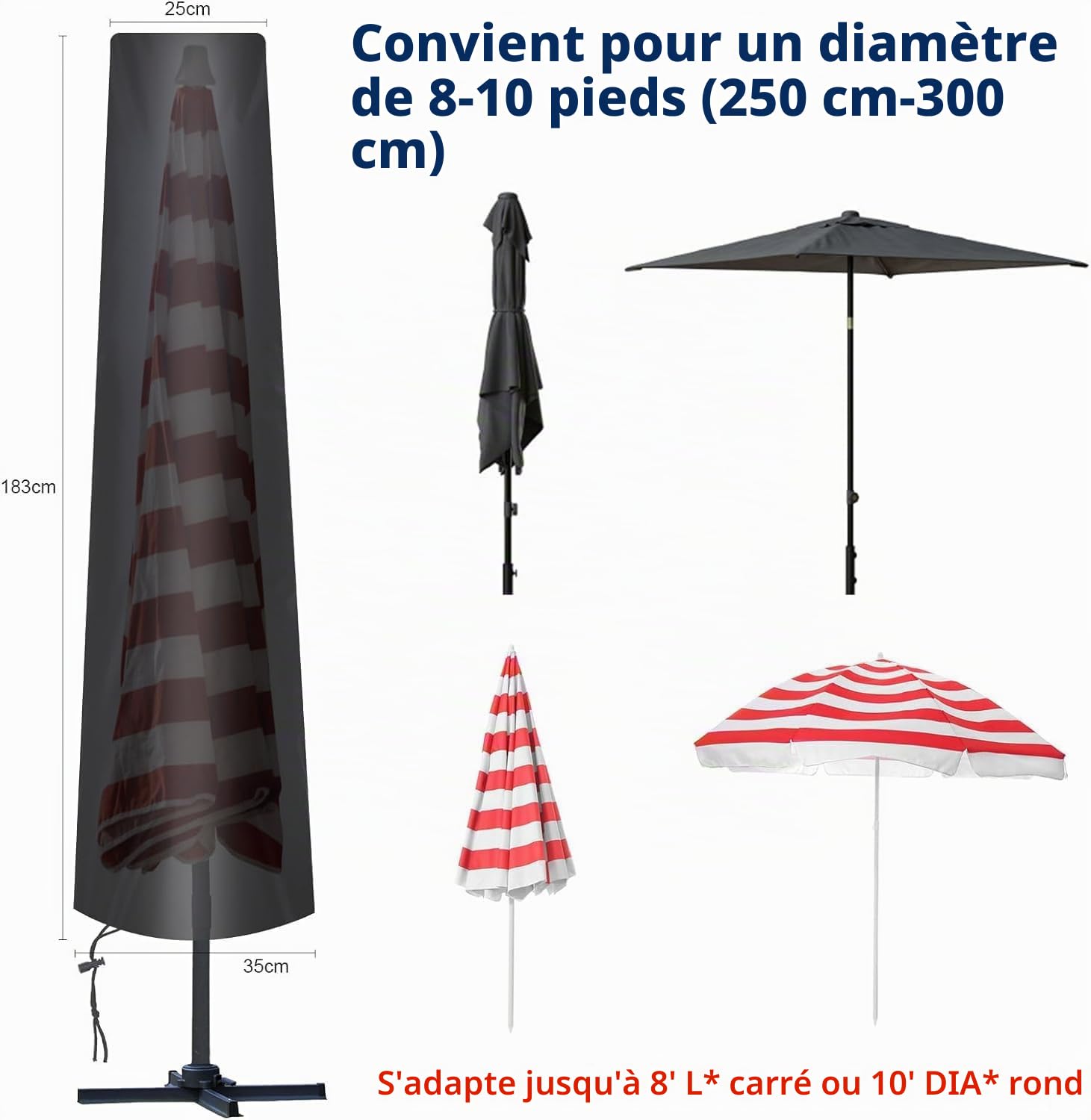 AiQInu Housse Parasol Droit Ø 300 cm, 2 Pièces 210D Oxford Housse de Protection pour Parasol avec Sac de Rangement, Résistant aux Intempéries, aux UV, à la Neige