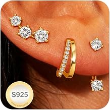 Christmas Earrings Gift 3 Pairs 925 Sterling Silver Earrings for Women Non-Tarnish Small Hypoallergenic Huggie Hoop Cartilage Stack Earrings Set for Multiple Piercing Christmas Stocking