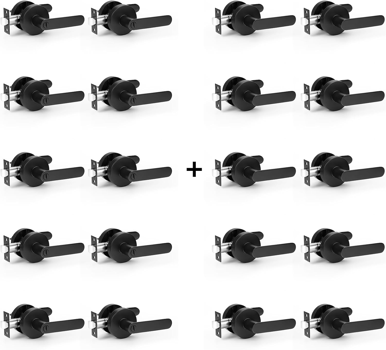 KNOBWELL10 Pack Privacy Door Handle and 10 Pack Passage Door Handle Heavy Duty Modern Door Levers Matte Black Interior Door Knob Set