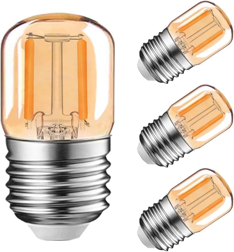 T28 1W Mini Tubular LED Bulb, Low Watt Light Bulb 10 Watt Incandescent Equivalent, 2200K Ultra Warm White E26 Medium Base,Edison Style Filament Amber Tube Light Bulb,100LM- 4PCS(Amber Glass)