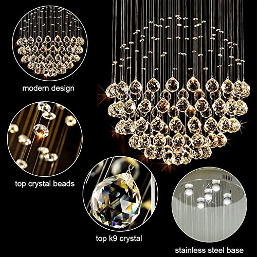 Image of Modern K9 Raindrop Crystal Chandelier Flush Mount LED Ceiling Light Fixture Pendant Lamp for Dining Room Bathroom Bedroom Living Room 5 GU10 LED Bulbs Required H32 X D18 Single Ball
