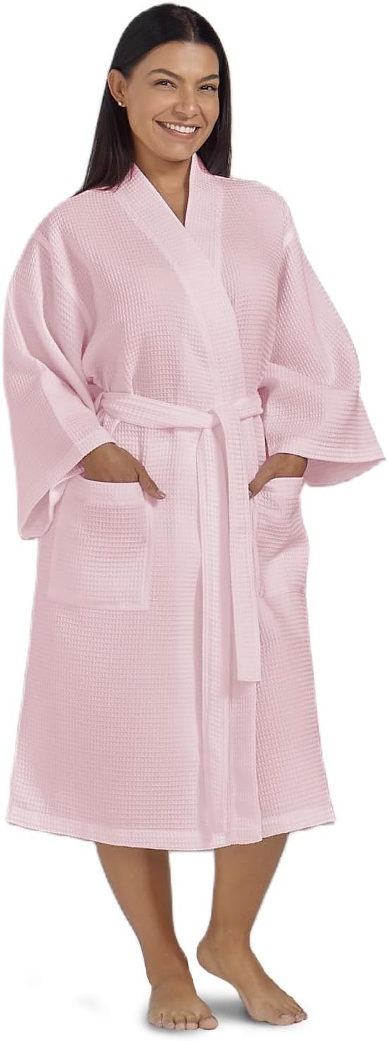 Waffle Robe for Women by BOCA TERRY, Soft Cotton Spa Robes for Summer, Lightweight Knit Waffle Bathrobe, Kimono Bathrobes