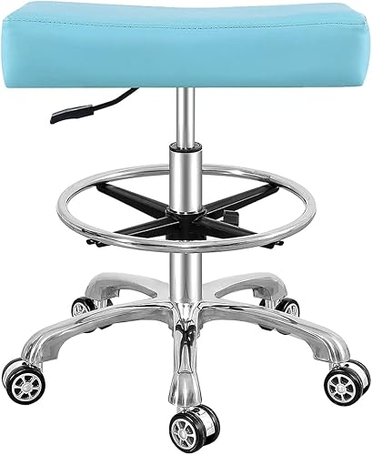 Taburete giratorio ajustable para masaje, oficina, tatuaje, cocina, taburete de trabajo con ruedas (cian, con anillo de pie)