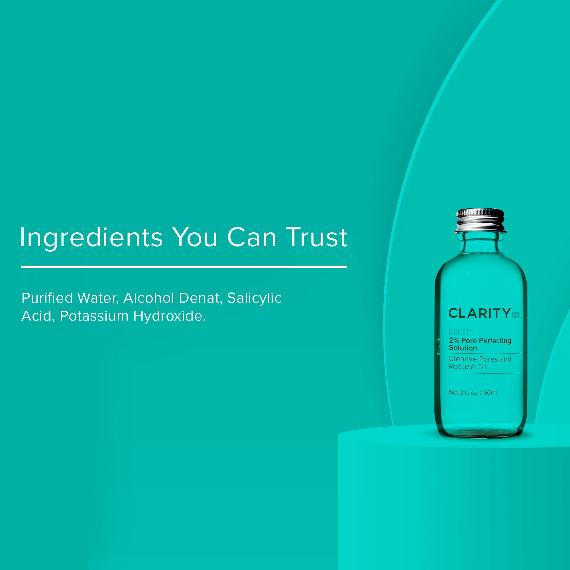 ClarityRx Fix It 2% Pore Perfecting Solution with Salicylic Acid for Acne-Prone & Oily Skin, Natural and Plant Based