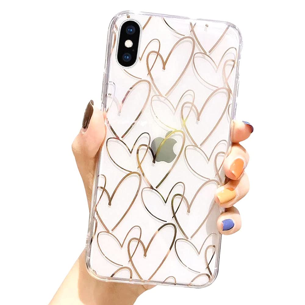 Amazon Com Poowear Compatible With Iphone Xr Case With Rose Gold Heart Pattern For Women Girls Glitter Clear Soft Flexible Durable Slim Tpu Cases For Iphone Xr 6 1 Inch Cell Phones