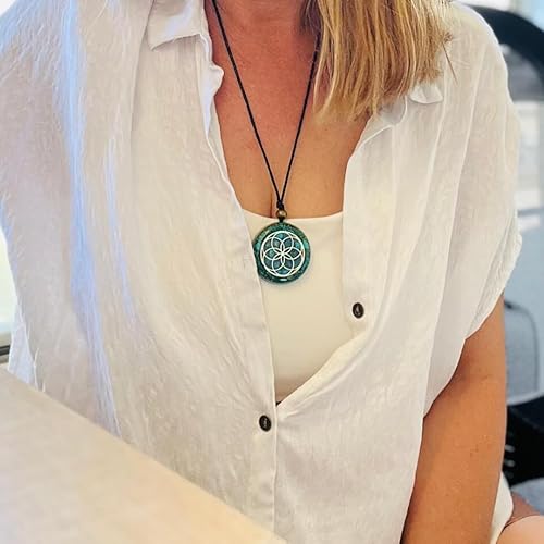 Miniatura 2 de Orgone Necklace by Seed of Life - Healing Crystals Stones - Protection - SBB Coil-Orgonite Pendant Gems Turquoise, Moonstone, Rose Quartz,