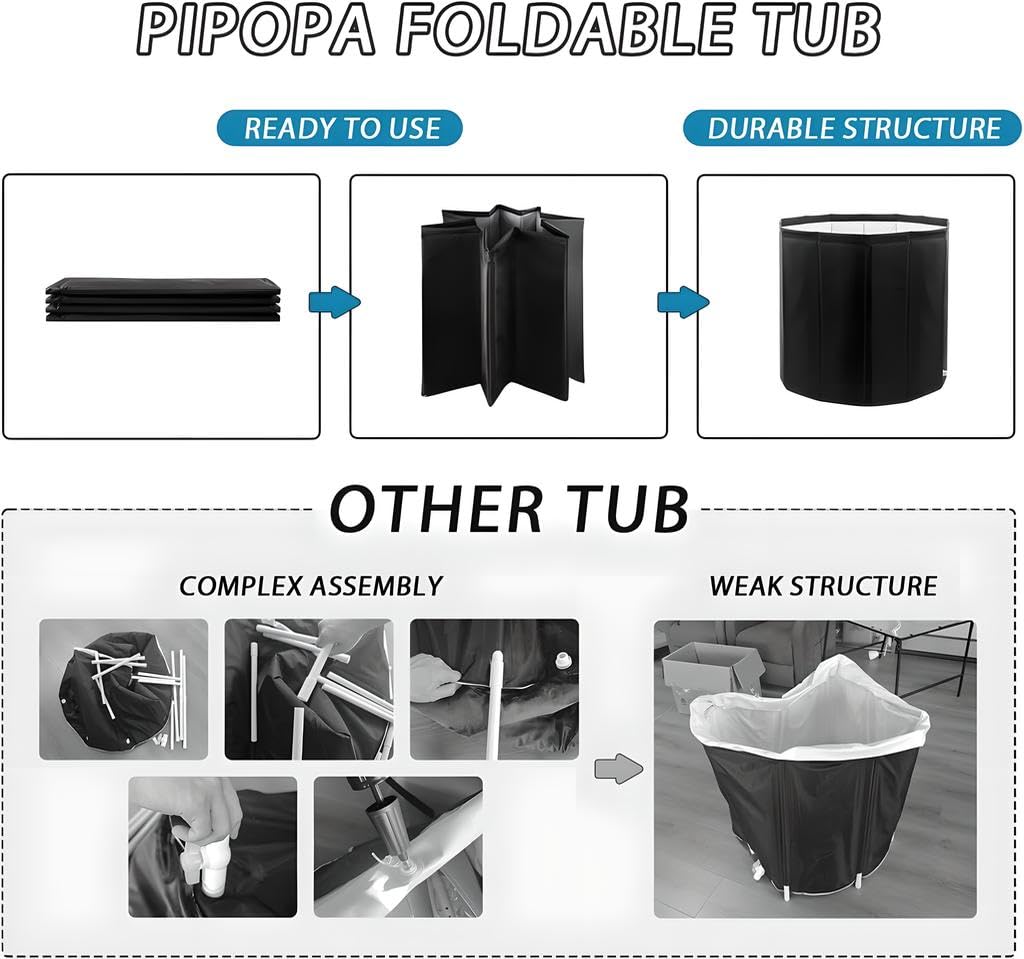 AYES Upgraded Portable Soaking Bathtub for Adults - Foldable Ice Bath Tub for Cold Water Therapy Training, Collapsible Outdoor Cold Plunge for Recovery - Freestanding Bathtubs for Shower Spa Sauna