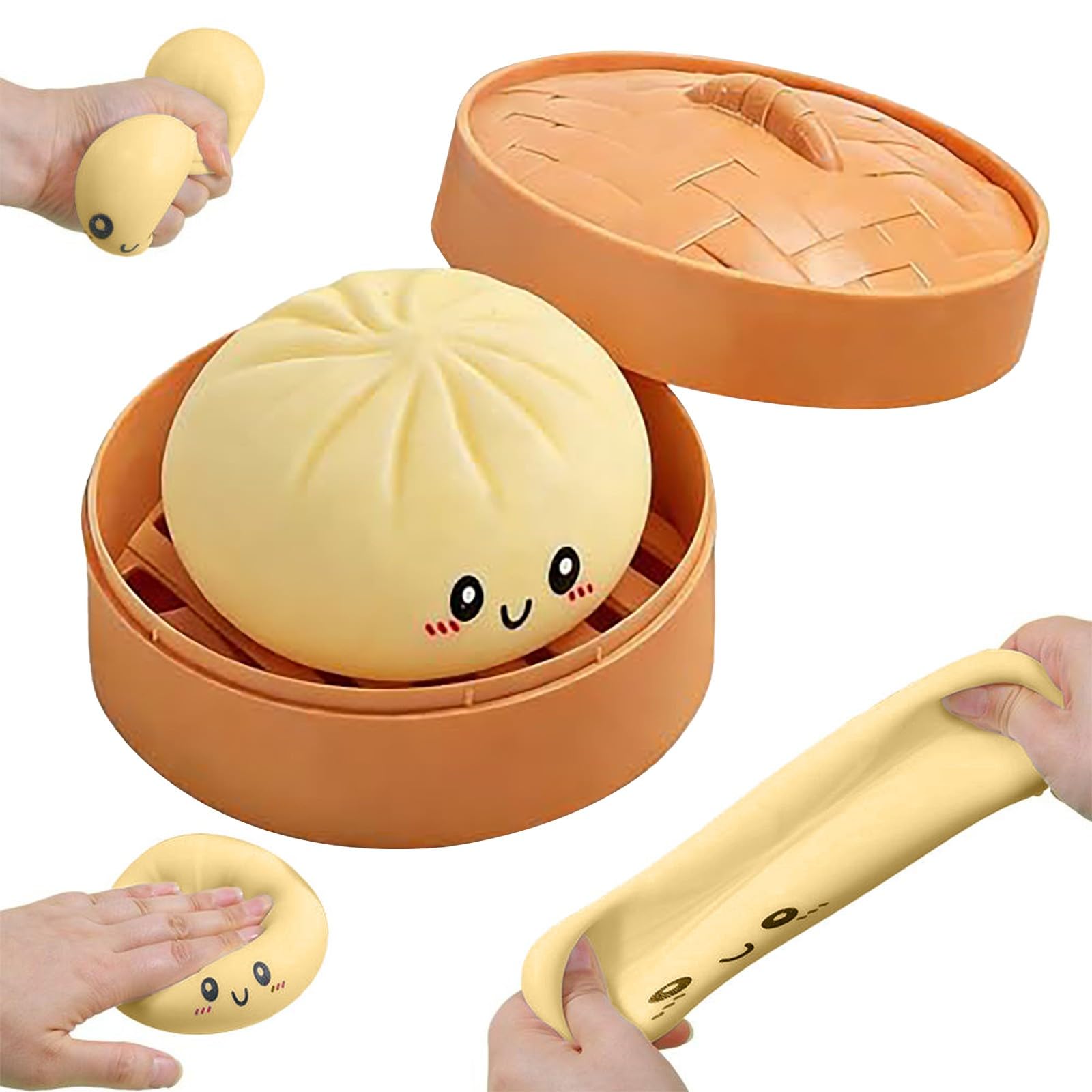 Dumpling Squishy Stress Ball with Steamer Box, Soft Squeeze Fidget Toy, Anxiety Relief Sensory Toy for Adults (B-1) — image 1