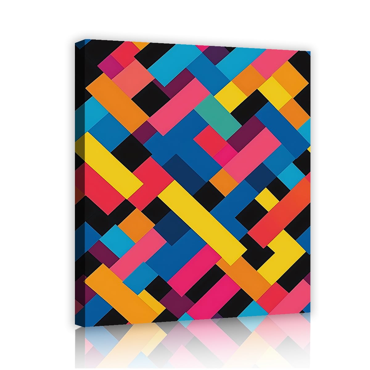 TOANGWALL Colorful Geometric Block Framed Canvas Wall Art Living Room Retro Multicolored Patchwork Shape Poster Prints for Bedroom Apartment Decor 80x95cm