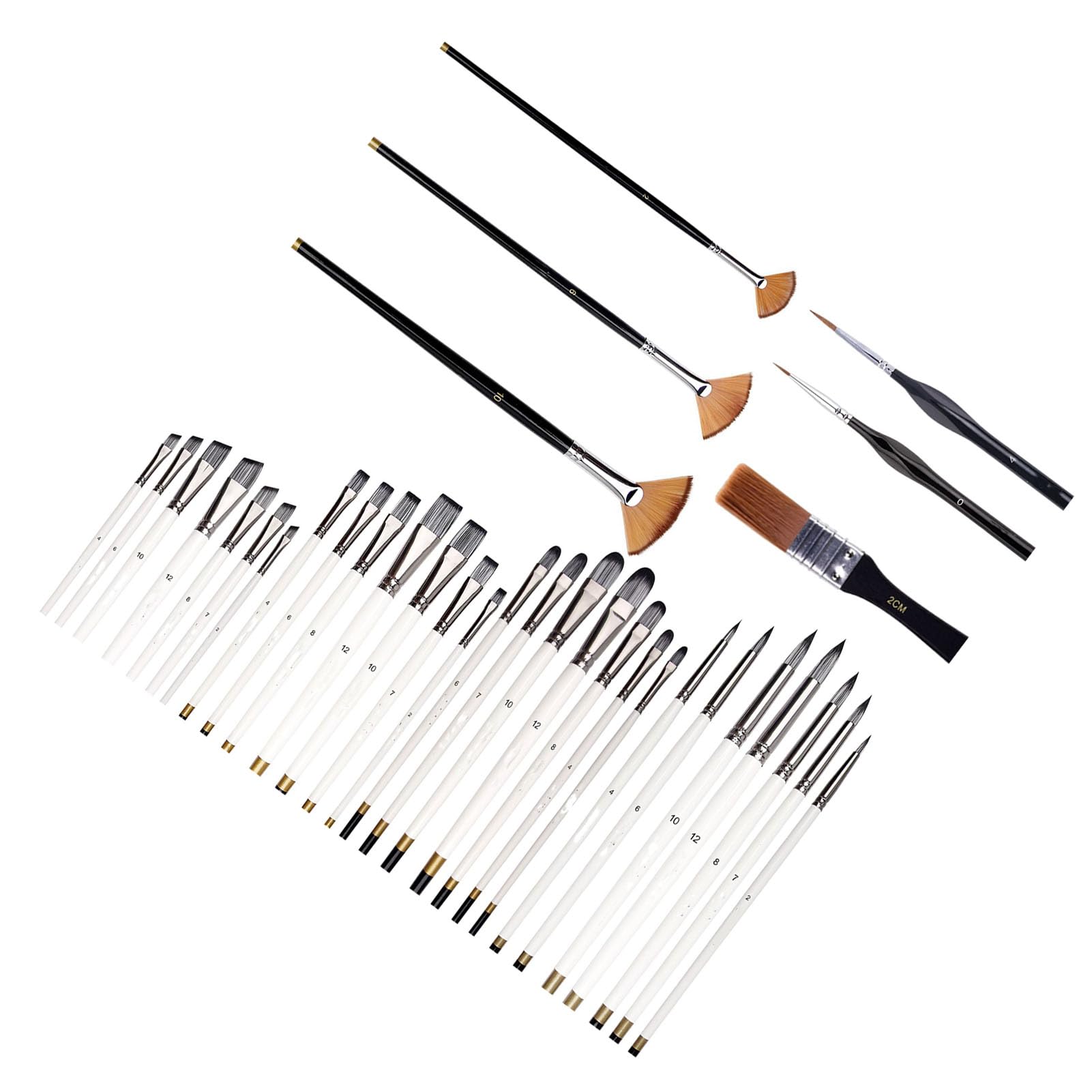 Wakects Set di Pennelli Professionale, Kit di Pennelli da 34 Pezzi, più Forme e Dimensioni, Setole di Nylon, Leggero e Portatile, Costruzione Forte, Ideale per la Pittura Artistica, (Set 34pcs