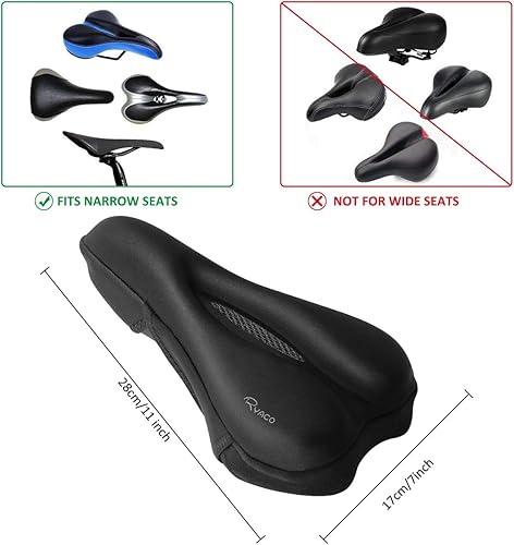 Miniatura 4 de Ryaco Funda de cojín de gel para asiento de bicicleta, transpirable, cómoda, color negro con funda resistente al agua y al polvo, se adapta a spin,
